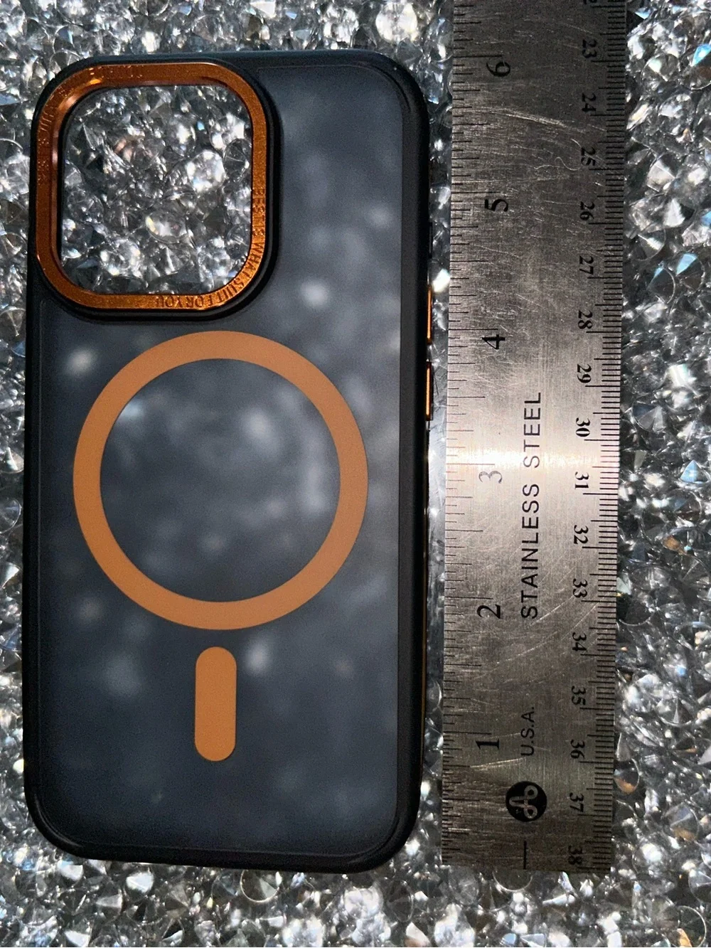 iPhone 15 pro MagSafe Compatible Phone Case - Black with Orange Accents